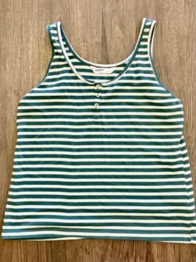 Sonoma Goods For Life Women's Striped Henley Tank Top - Green - Size Large